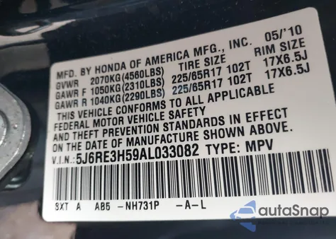 2010 Honda Cr-V Ex z USA, uszkodzony, nr VIN 5J6RE3H59AL033082